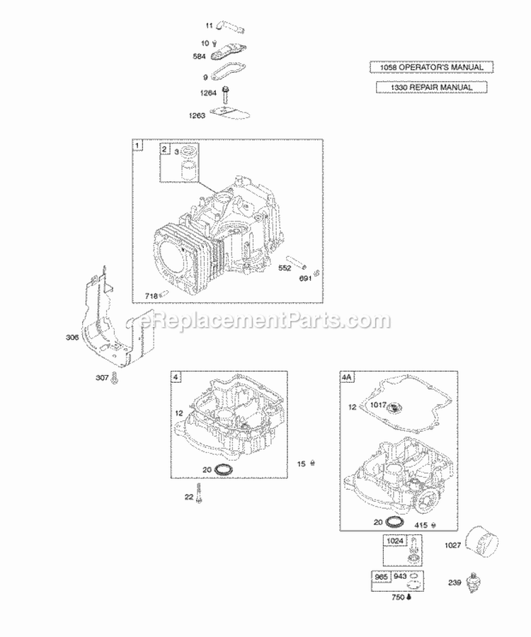 Cylinder Engine Sump Diagram and Parts List for 216977-0116-E1  Briggs and Stratton Engine